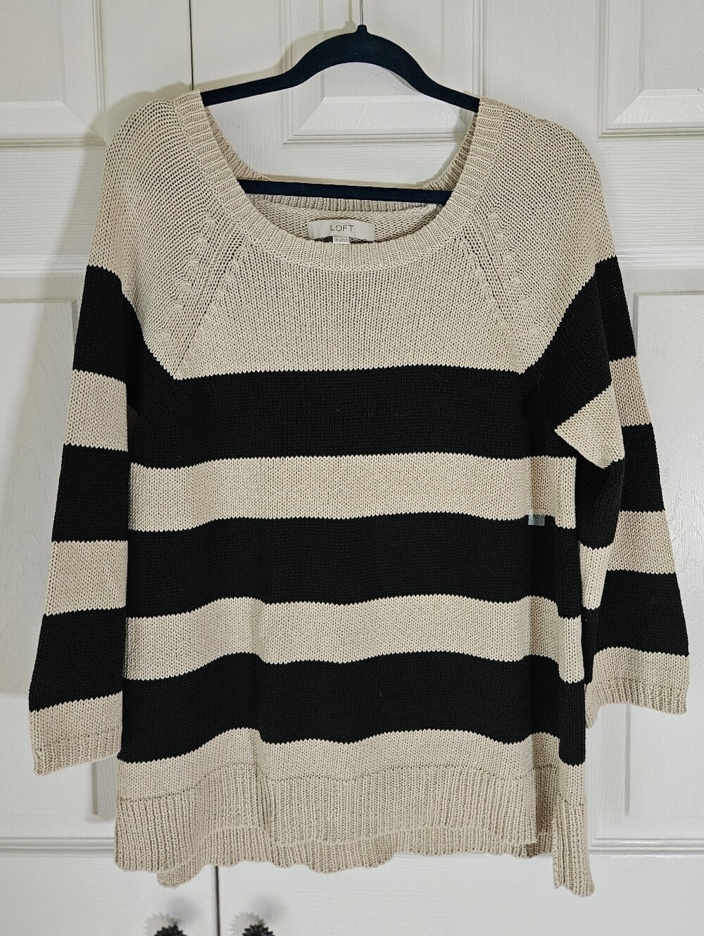 NWT LOFT Open Stitch Knit Black & Beige Sweater